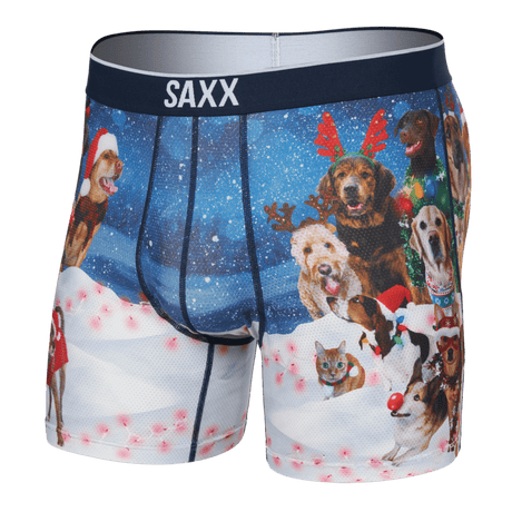 SAXX Mens Volt Breathable Mesh Boxer Brief  -  Small / Dogs of SAXXmas - Blue