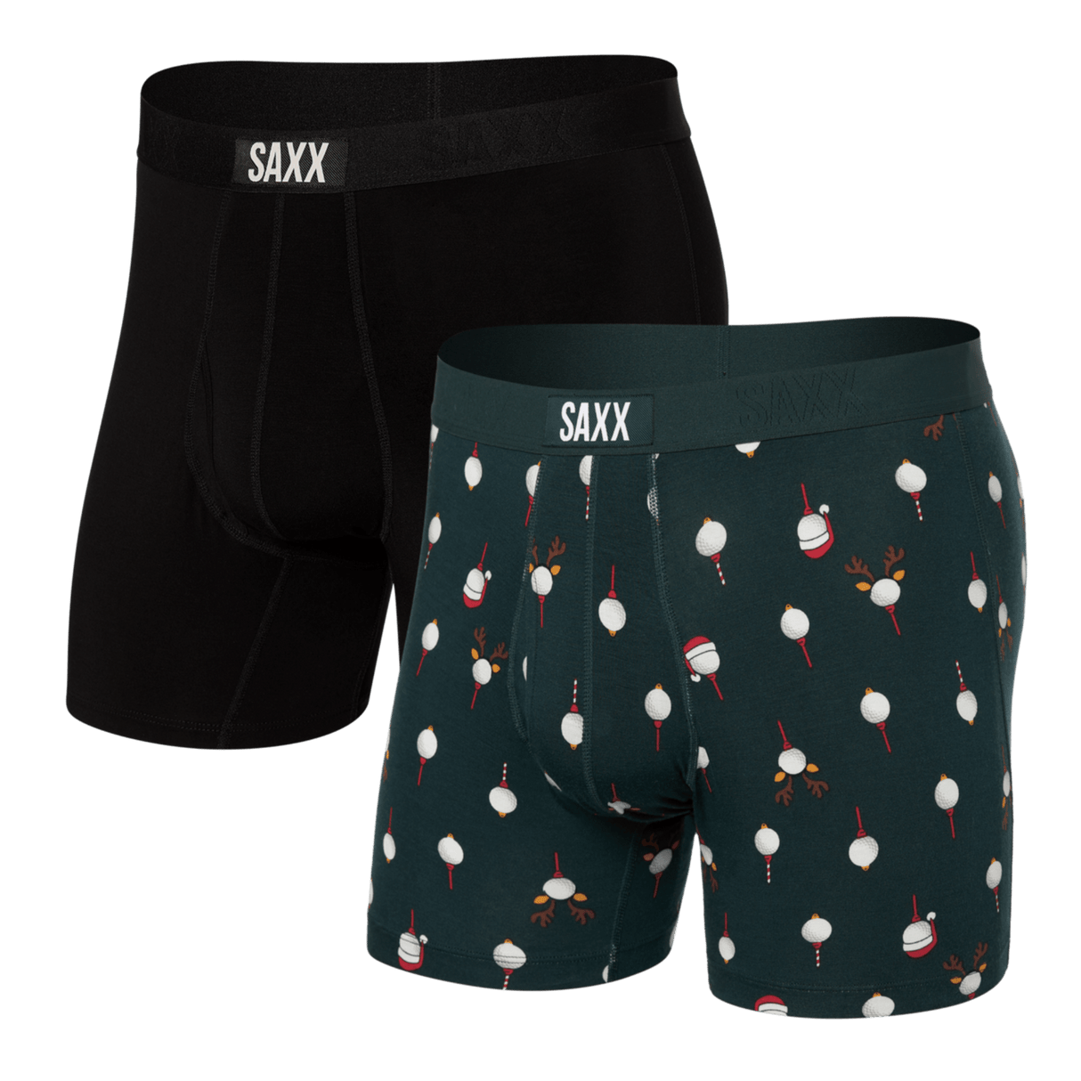 SAXX Mens Ultra Super Soft Boxer Brief 2-Pack  -  Small / Christmas Tree/Black