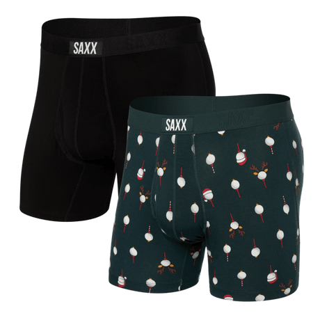 SAXX Mens Ultra Super Soft Boxer Brief 2-Pack  -  Small / Christmas Tree/Black