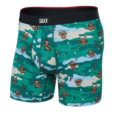 SAXX Mens Vibe Xtra Super Soft Boxer  -  Small / Holiday Par-Tee Green