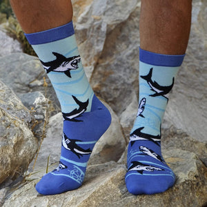 Bambukas Shark Bite Mens Crew Socks  -  One Size Fits Most / Sharks