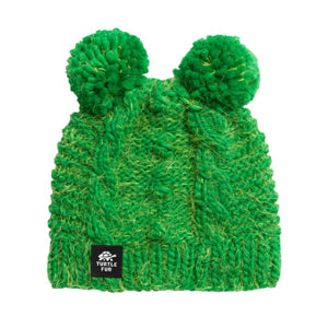 Turtle Fur Kids Fluff Balls Pom Pom Beanie  -  One Size Fits Most / Grass