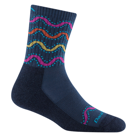 Darn Tough Womens Wandering Stripe Micro Crew Lightweight with Cushion Hiking Socks  -  Small / Eclipse