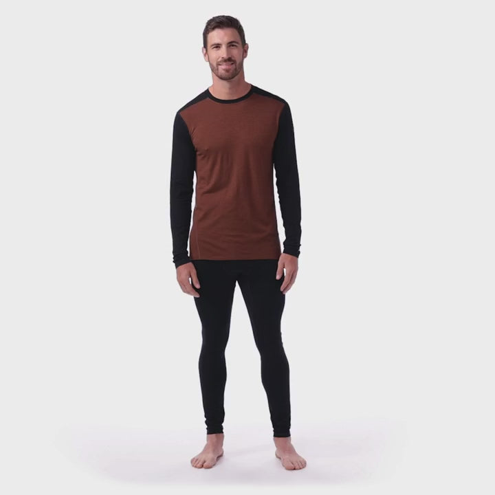 Smartwool Mens Classic All-Season Merino Base Layer Long-Sleeve - Sable Brown/Black Fit Video