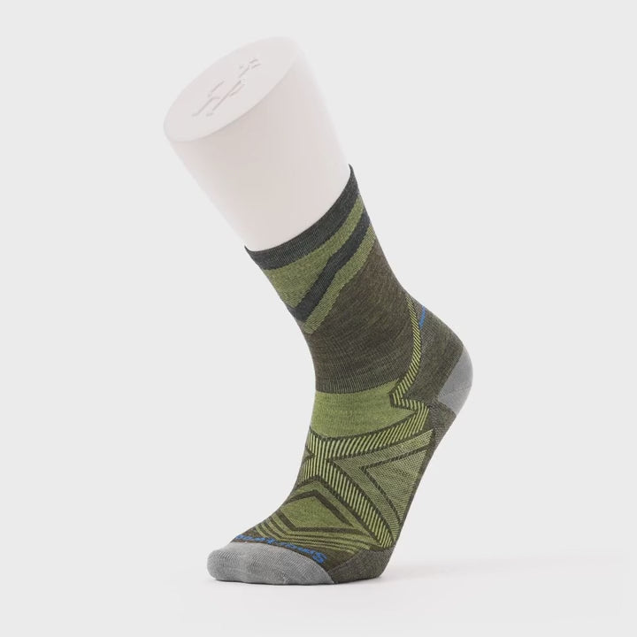 Smartwool Run Zero Cushion Mid Crew Pattern Socks - Military Olive
