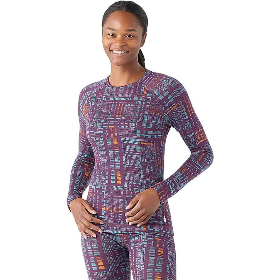 Smartwool Womens Classic Thermal Merino Base Layer Crew - Clearance  -  Medium / Purple Iris Digi Plaid