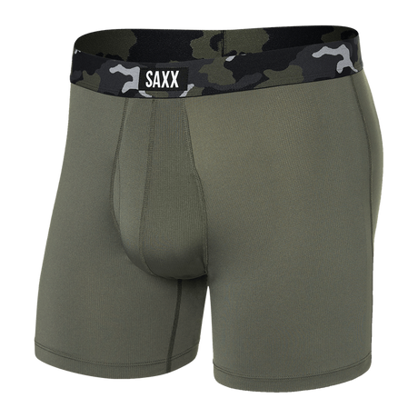 SAXX Mens Sports Mesh Boxer Brief Fly  -  Small / Dusty Olive/Camo Waistband