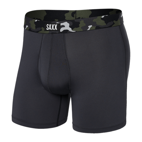 SAXX Mens Sports Mesh Boxer Brief Fly  -  Small / Faded Black/Camo Waistband