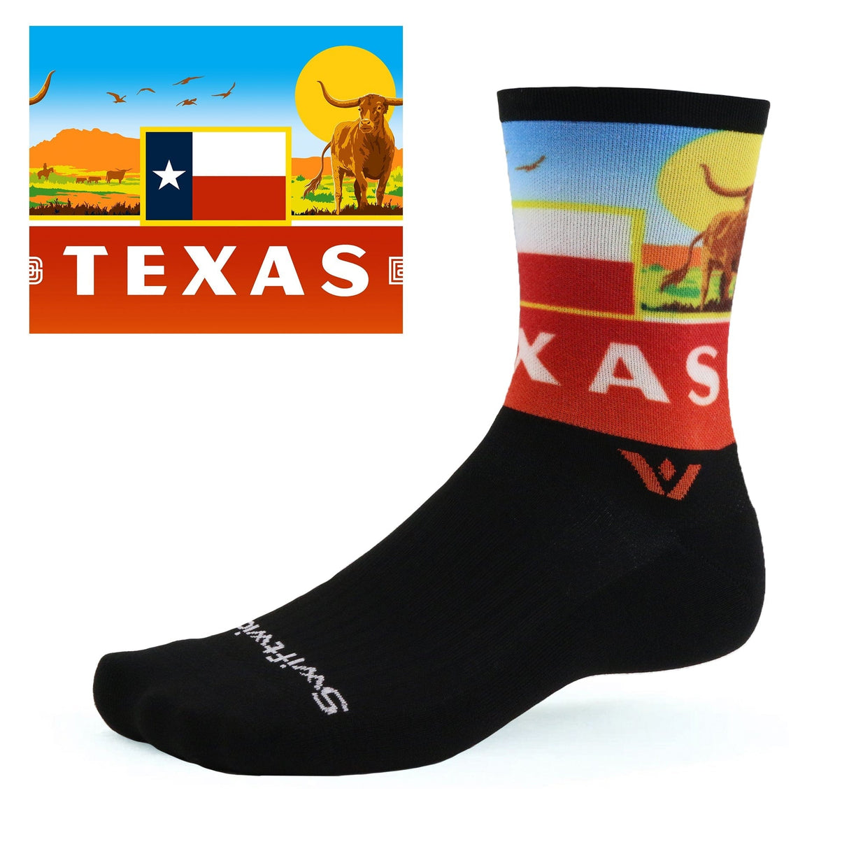 Swiftwick Vision Six Impression States Crew Socks  -  Medium / Texas