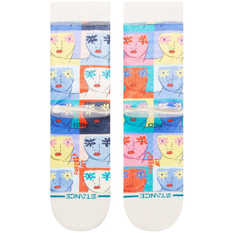 Stance Womens Flower Faces Crew Socks  -  Small / Off White