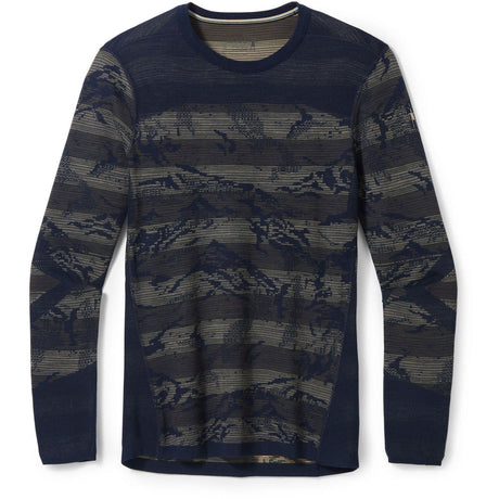 Smartwool Mens Intraknit Thermal Merino Base Layer Pattern Crew  -  Medium / Deep Navy Mountain