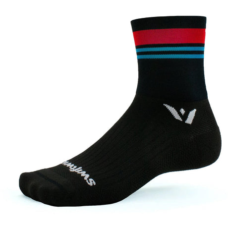 Swiftwick Aspire Four 3/4 Crew Socks  -  Small / Red Aqua Stripe