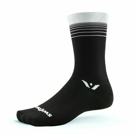 Swiftwick Aspire Seven Stripe Crew Socks  -  Small / White Stripe